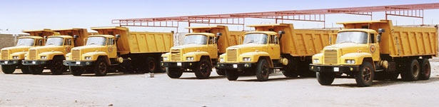 A line up of Al-Bedey's trucks in Ethiopia